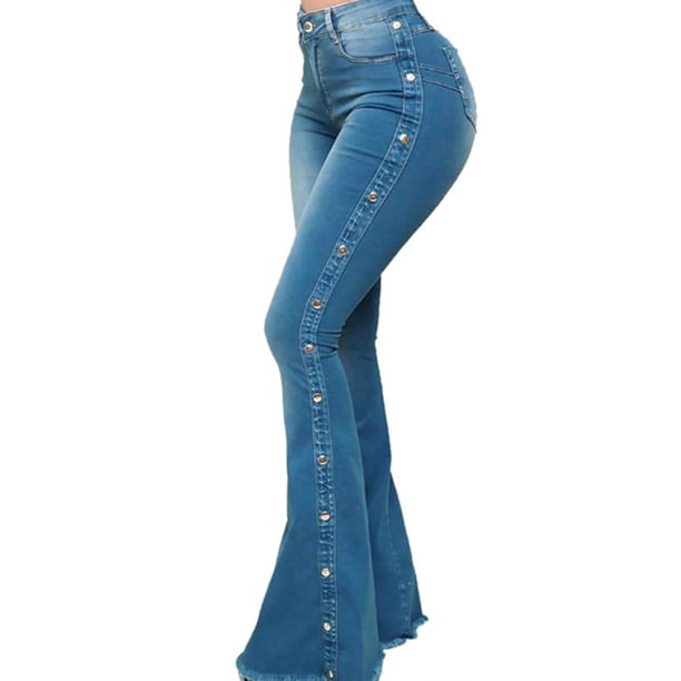 Women Jeans Flared Trousers Bell Bottom Denim Pants High Waist Split Trousers US